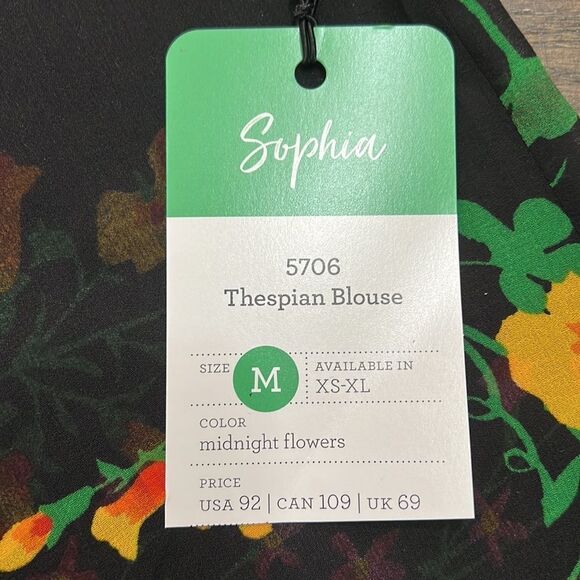 CABI Thespian Blouse #5706 Bold Jewel Tone Floral Pullover Ruffle Sleeve Blouse - Picture 10 of 11